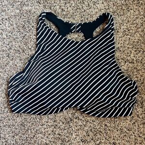 Athleta Maldives high neck bikini top black white stripe 38D/DD